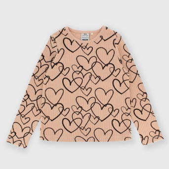 Maglietta maniche lunghe in costina da bambina rosa Maglietta maniche lunghe in costina da bambina rosa