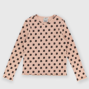 Maglietta maniche lunghe in costina da bambina rosa Maglietta maniche lunghe in costina da bambina rosa