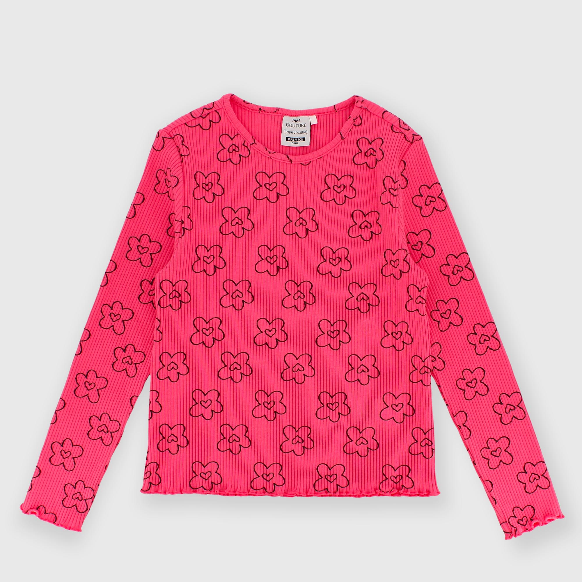 Maglietta&#x20;maniche&#x20;lunghe&#x20;in&#x20;costina&#x20;da&#x20;bambina&#x20;rosa