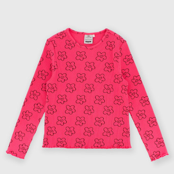 Maglietta maniche lunghe in costina da bambina rosa Maglietta maniche lunghe in costina da bambina rosa