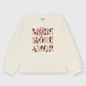 Maglietta maniche lunghe in jersey da bambina bianco Maglietta maniche lunghe in jersey da bambina bianco