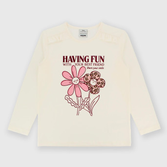 Maglietta maniche lunghe in jersey da bambina bianco Maglietta maniche lunghe in jersey da bambina bianco