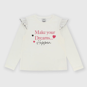 Maglietta maniche lunghe in jersey da bambina bianco Maglietta maniche lunghe in jersey da bambina bianco