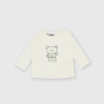 Maglietta maniche lunghe in costina da bambino bianco Maglietta maniche lunghe in costina da bambino bianco