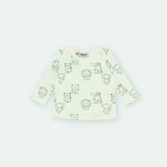 Maglietta maniche lunghe in costina da bambino bianco Maglietta maniche lunghe in costina da bambino bianco