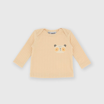 Maglietta maniche lunghe in costina da bambino beige Maglietta maniche lunghe in costina da bambino beige