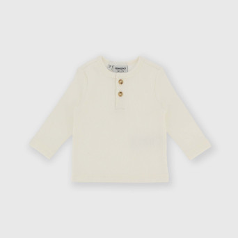 Maglietta maniche lunghe in costina da bambino bianco Maglietta maniche lunghe in costina da bambino bianco