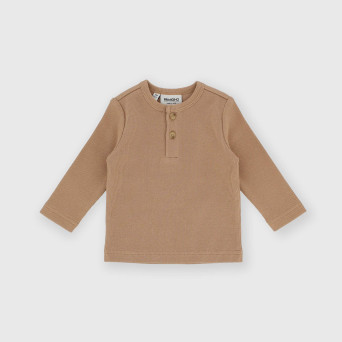 Maglietta maniche lunghe in costina da bambino beige Maglietta maniche lunghe in costina da bambino beige