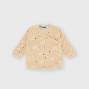 Maglietta maniche lunghe in ciniglia da bambina beige Maglietta maniche lunghe in ciniglia da bambina beige