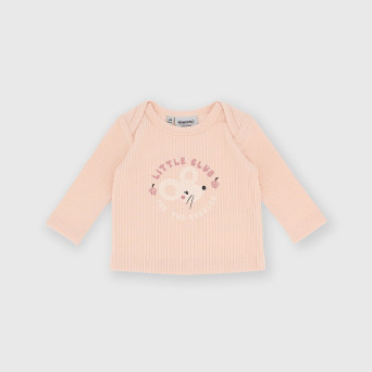 Maglietta maniche lunghe in costina da bambina rosa Maglietta maniche lunghe in costina da bambina rosa