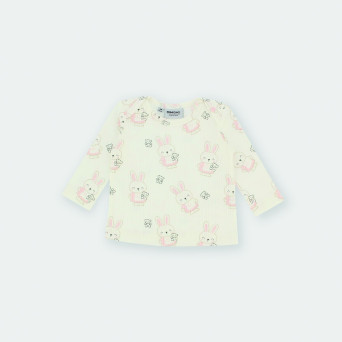 Maglietta maniche lunghe in costina da bambina bianco Maglietta maniche lunghe in costina da bambina bianco