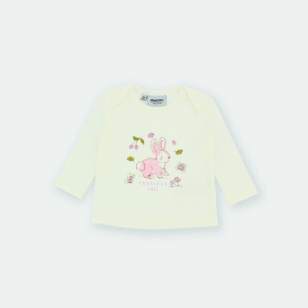 Maglietta maniche lunghe in costina da bambina bianco Maglietta maniche lunghe in costina da bambina bianco