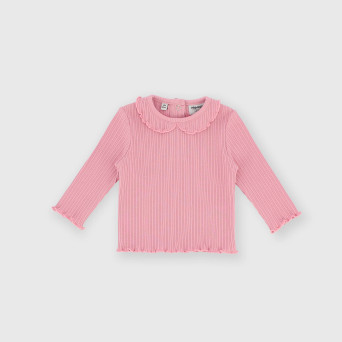 Maglietta maniche lunghe in costina da bambina rosa Maglietta maniche lunghe in costina da bambina rosa
