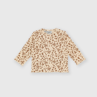Maglietta maniche lunghe in costina da bambina beige Maglietta maniche lunghe in costina da bambina beige