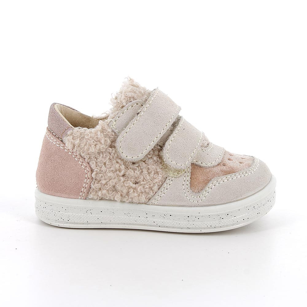 Sneakers da bambina beige con strap