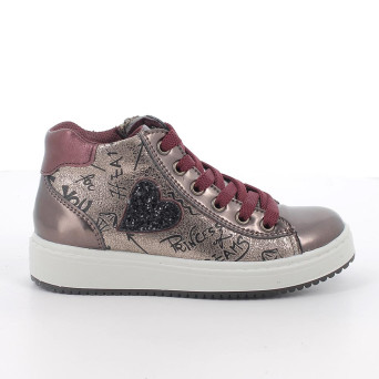 Sneakers da bambina platino e marrone con zip Sneakers da bambina platino e marrone con zip