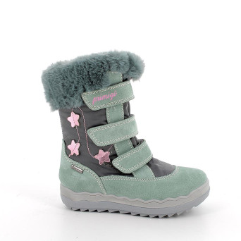 Stivaletti gore-tex da bambina verde e grigio con strap Stivaletti gore-tex da bambina verde e grigio con strap