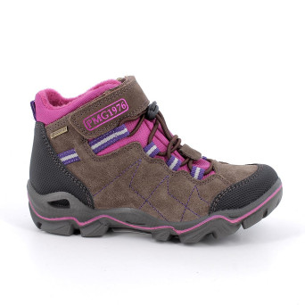 Scarponcini gore-tex da bambina marrone e fuxia con strap Scarponcini gore-tex da bambina marrone e fuxia con strap