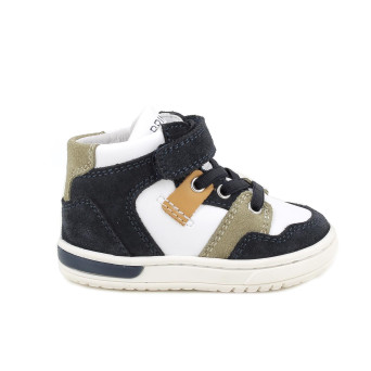 Sneakers da bambino bianco e blu con strap Sneakers da bambino bianco e blu con strap
