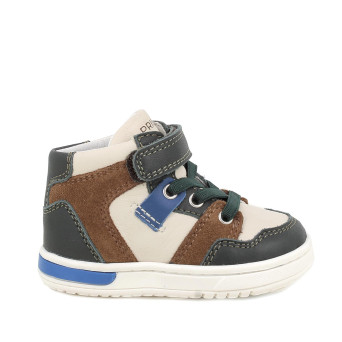 Sneakers da bambino verde e beige con strap Sneakers da bambino verde e beige con strap