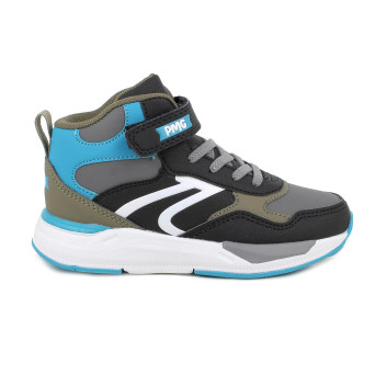 Sneakers da bambino grigio e nero con strap Sneakers da bambino grigio e nero con strap