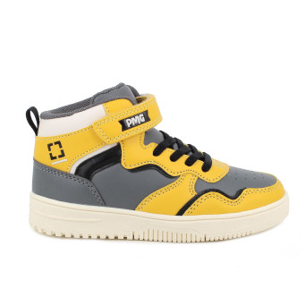 Sneakers da bambino giallo e grigio con strap Sneakers da bambino giallo e grigio con strap