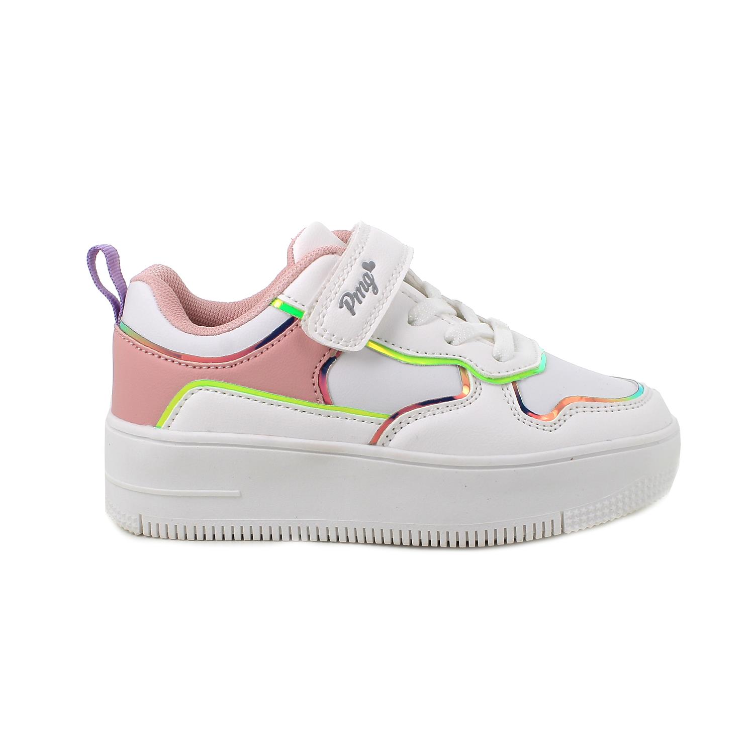 Sneakers&#x20;con&#x20;zeppa&#x20;da&#x20;bambina&#x20;bianco&#x20;e&#x20;rosa&#x20;con&#x20;strap