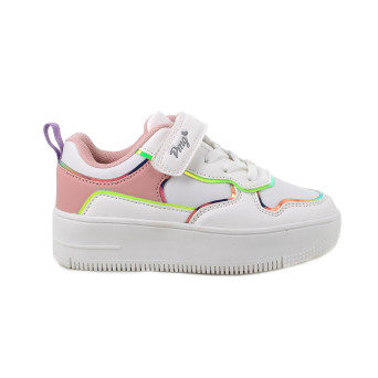 Sneakers con zeppa da bambina bianco e rosa con strap Sneakers con zeppa da bambina bianco e rosa con strap
