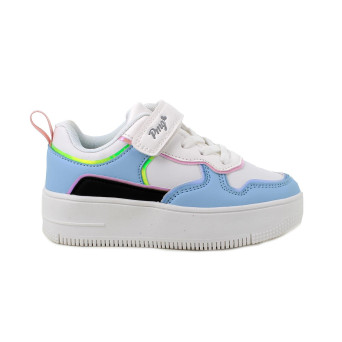 Sneakers con zeppa da bambina celeste e bianco con strap Sneakers con zeppa da bambina celeste e bianco con strap