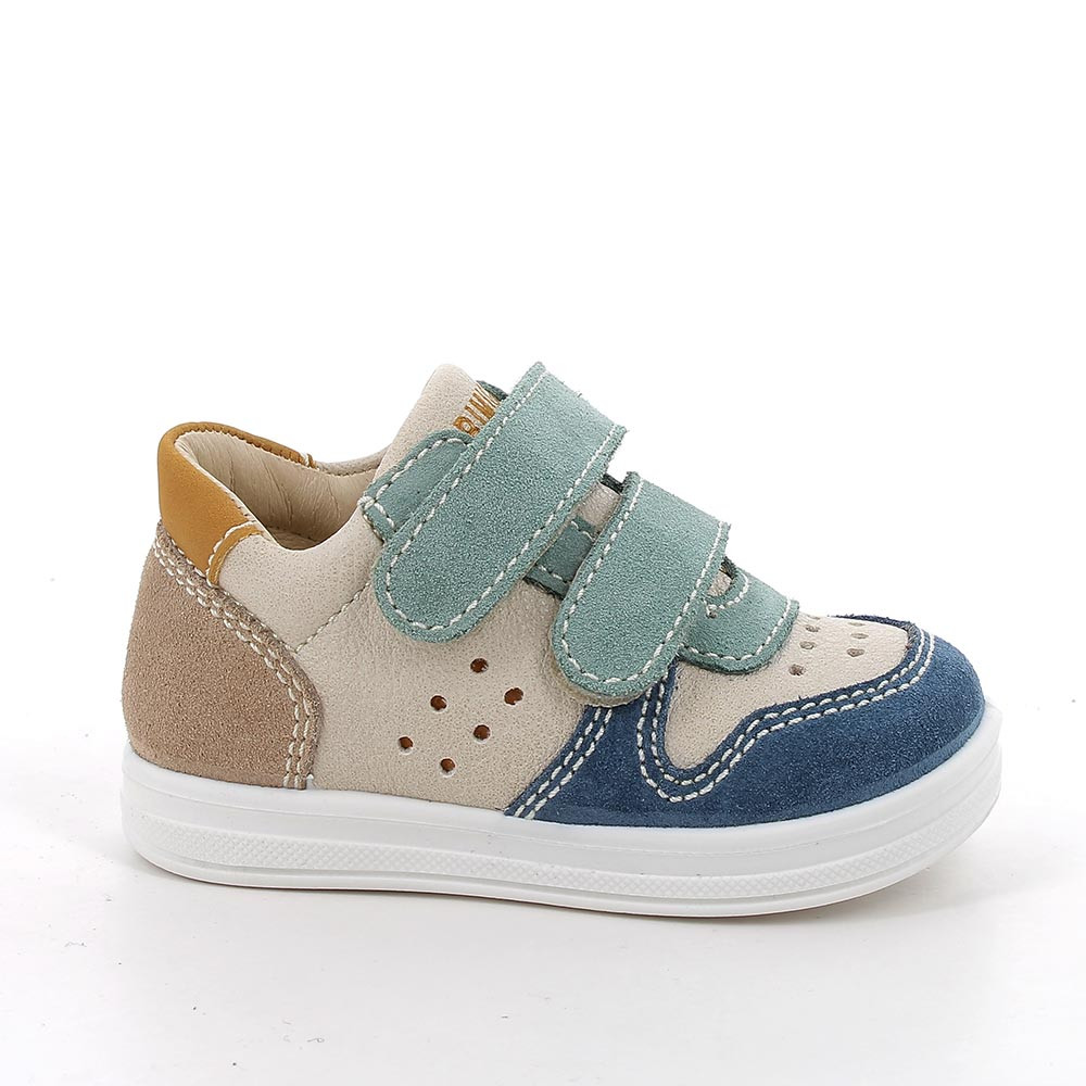 SNEAKERS FOR BOY  BEIGE  AND LIGHT BLUE WITH VELCRO