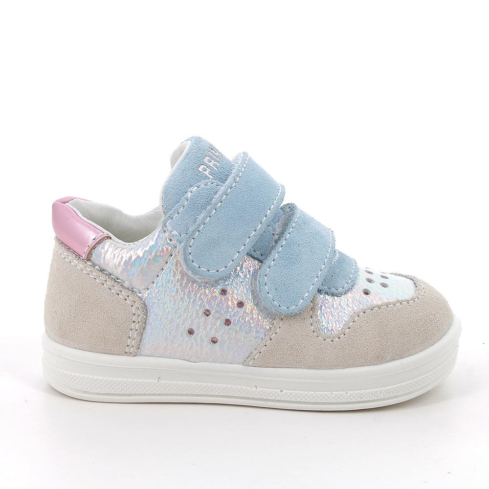 SNEAKERS POUR FILLE  BLEU CLAIR ET ARGENT AVEC VELCRO