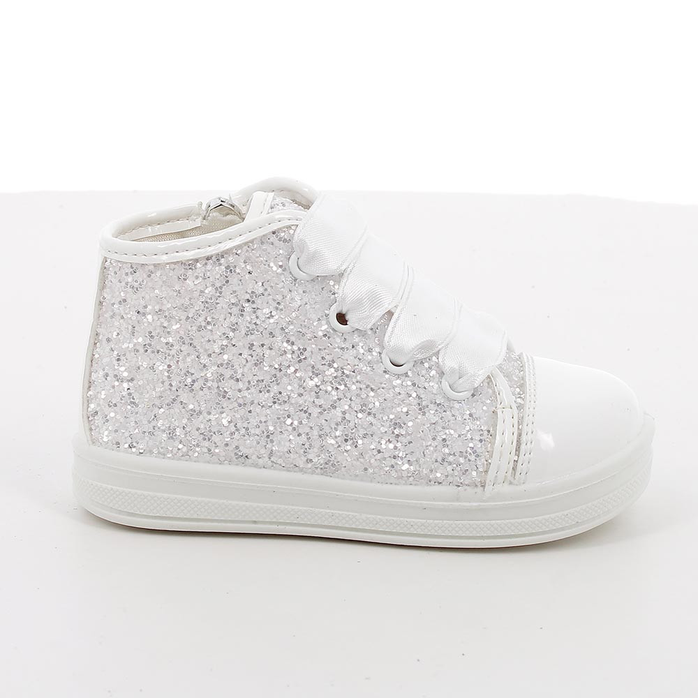 CHAUSSURES POUR FILLE  BLANC ET ARGENT  AVEC ZIP