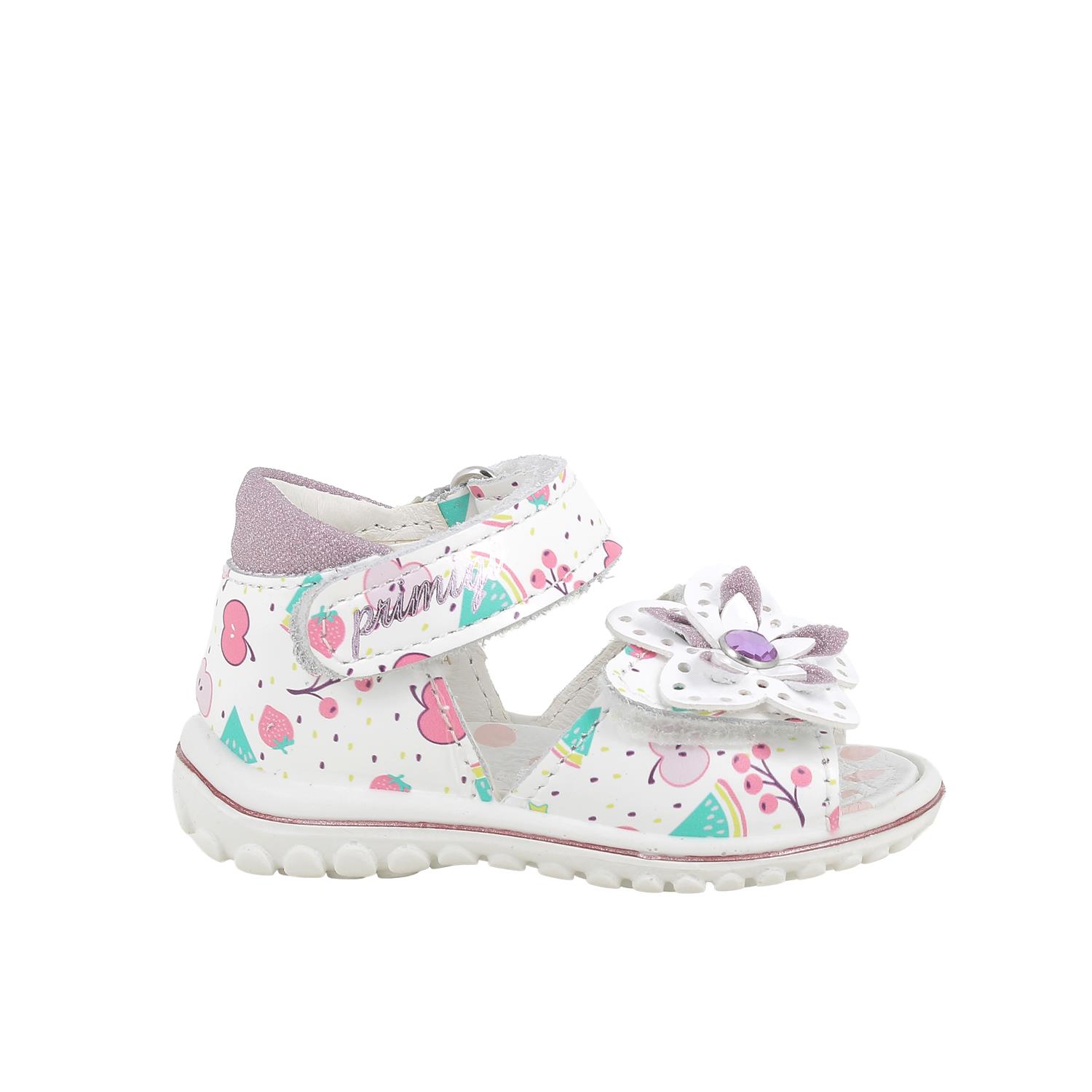 Sandalia para niña blanco y morado con velcro