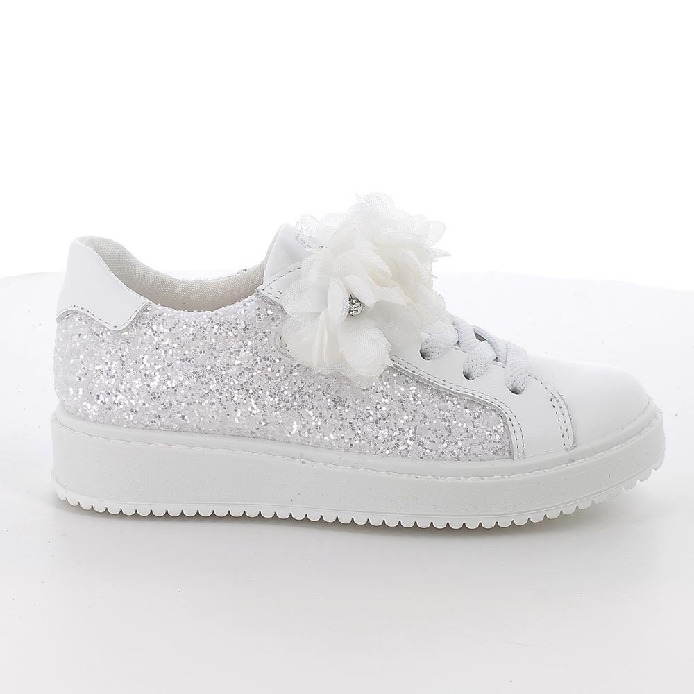 CHAUSSURES POUR FILLE  BLANC ET ARGENT  AVEC VELCRO