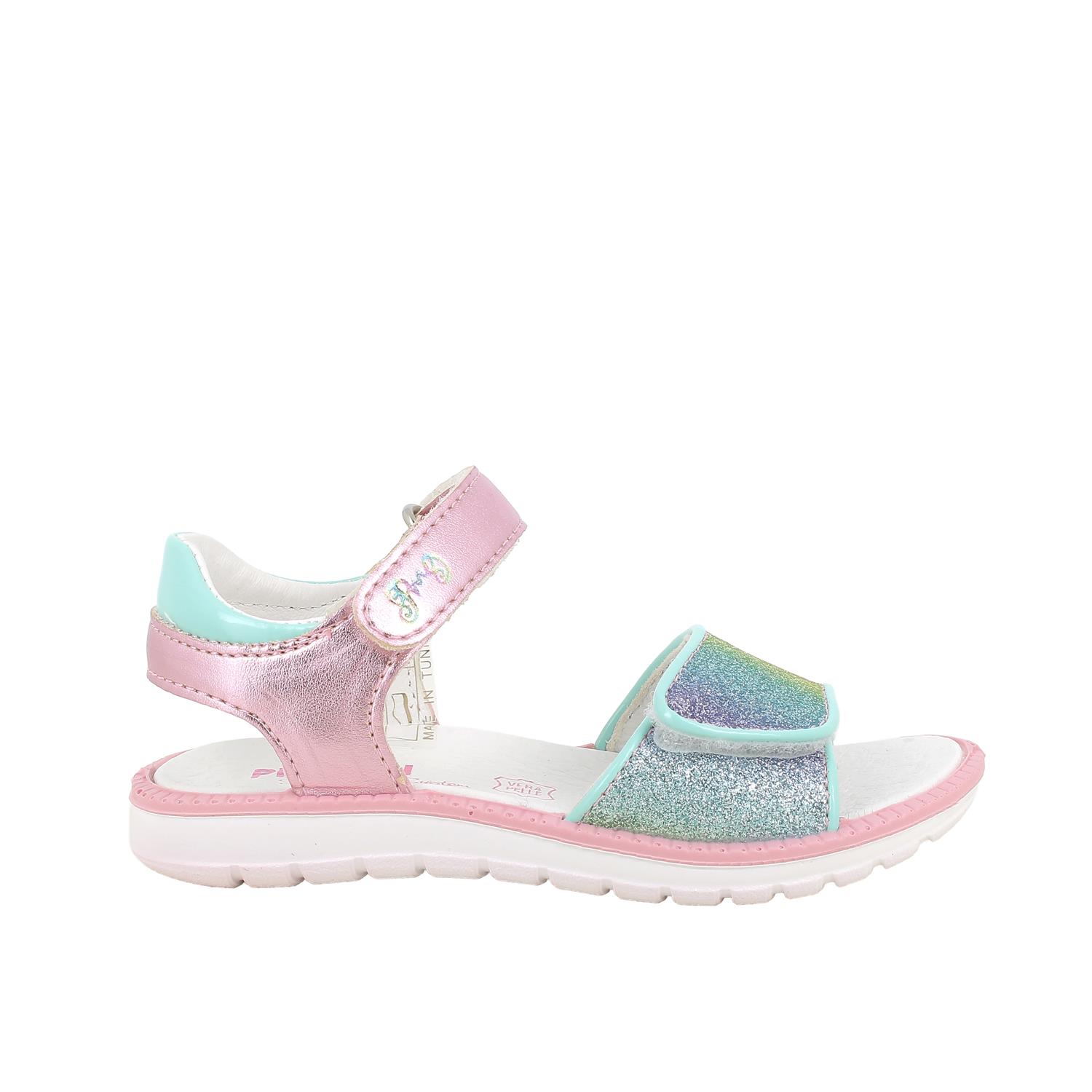 Sandalia para niña rosa y turquesa con velcro