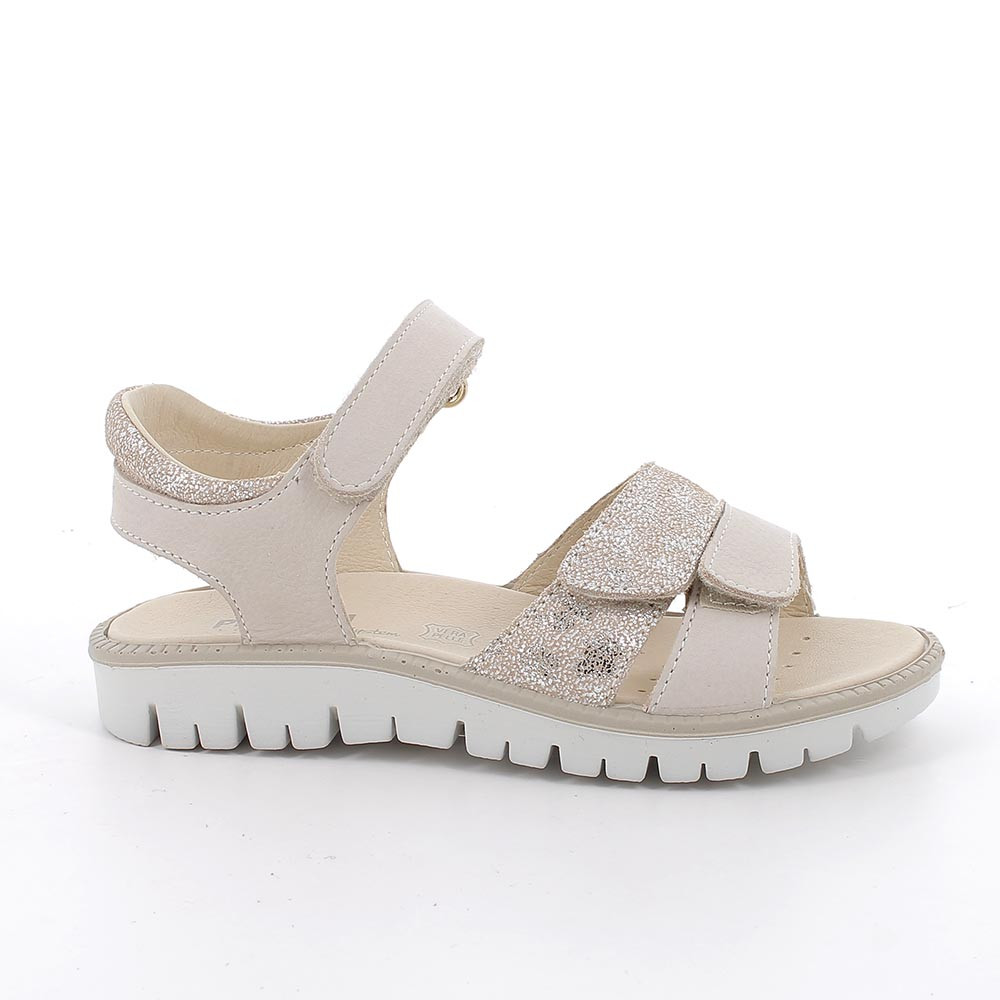 SANDALES POUR FILLE  BEIGE ET PLATINUM  AVEC VELCRO