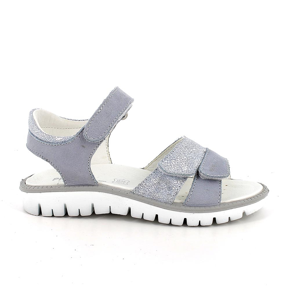 SANDALES POUR FILLE  BLEU CLAIR ET ARGENT  AVEC VELCRO