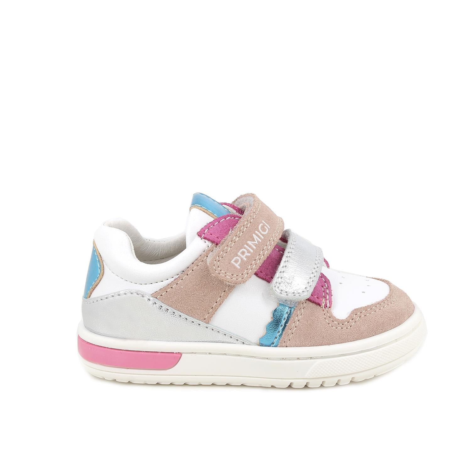 Sneakers for girls white and silver with velcro