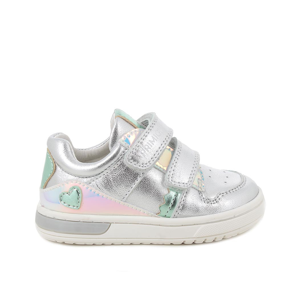 SNEAKERS POUR FILLE  ARGENT ET VERT AVEC VELCRO