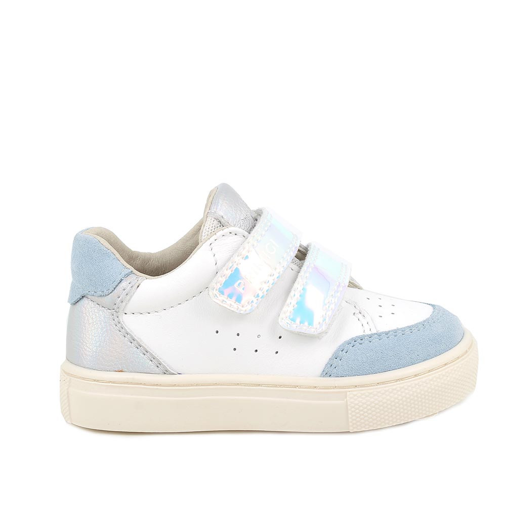 SNEAKERS POUR FILLE  BLANC ET BLUE CLAIR  AVEC VELCRO