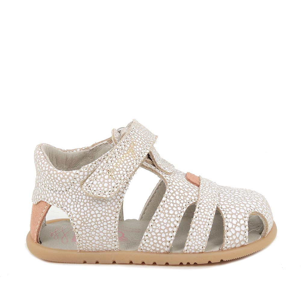 SANDALES POUR FILLE  BEIGE ET BLANC  AVEC VELCRO