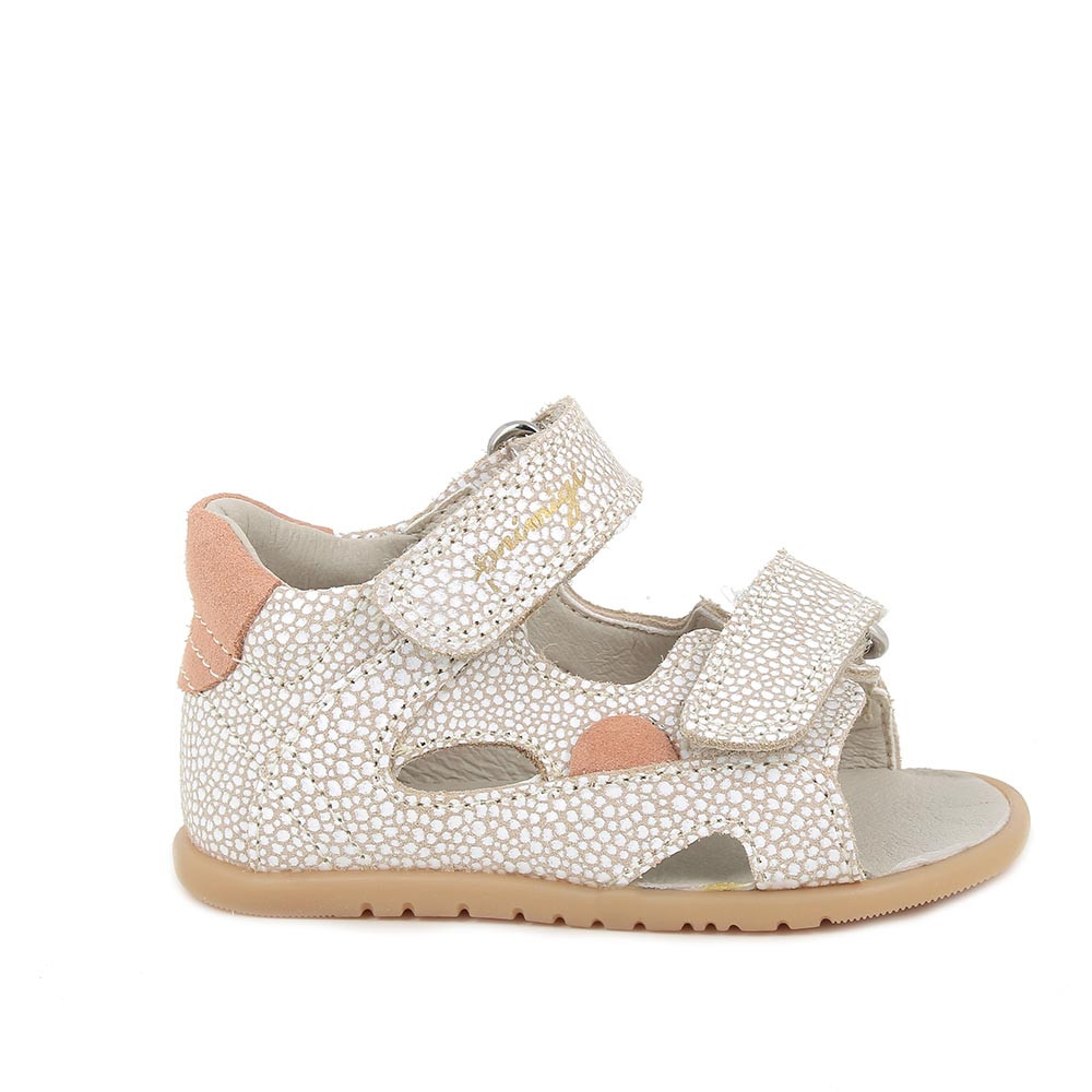 SANDALES POUR FILLE  BEIGE ET BLANC  AVEC VELCRO