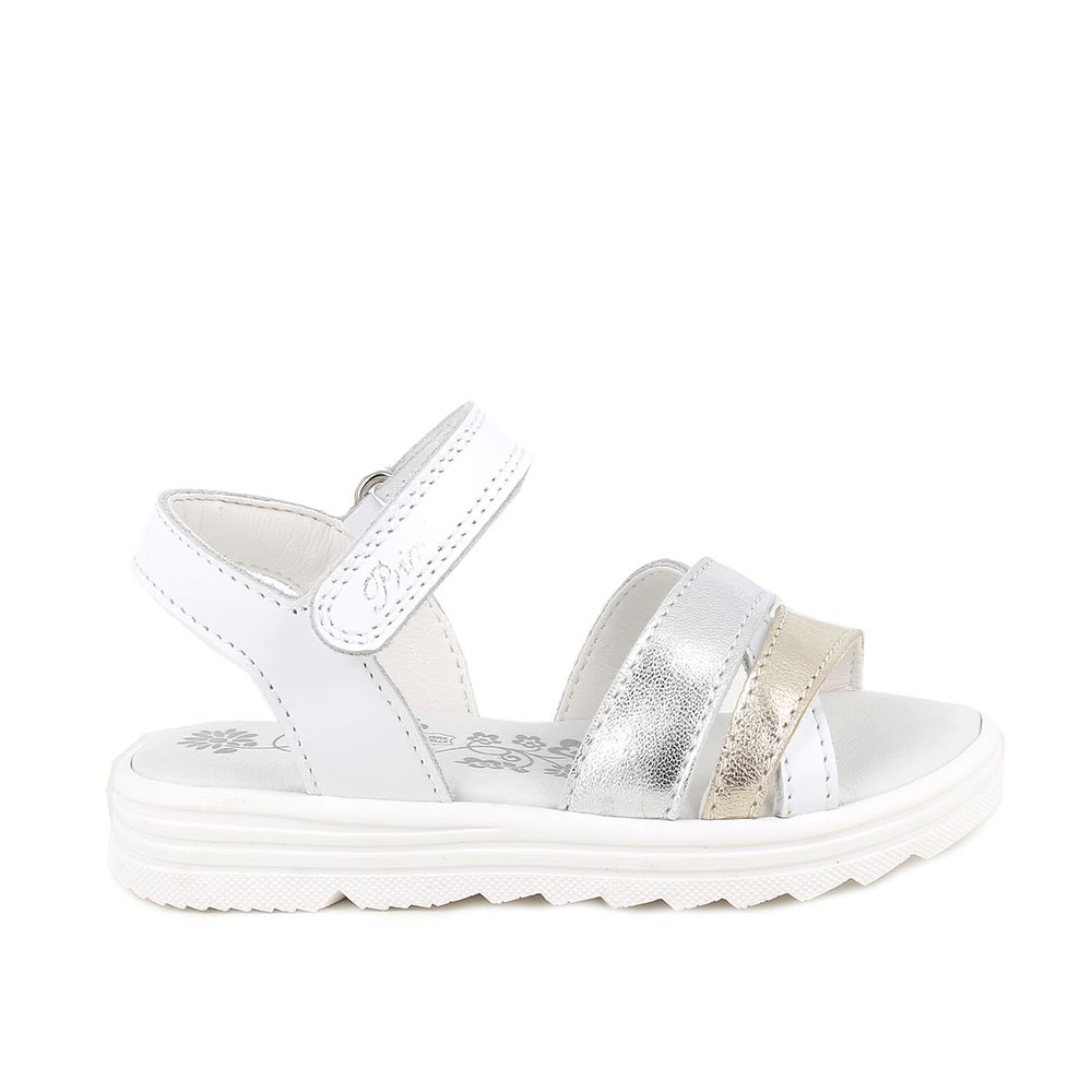 SANDALES POUR FILLE  BLANC ET ARGENT-PLATINUM  AVEC VELCRO