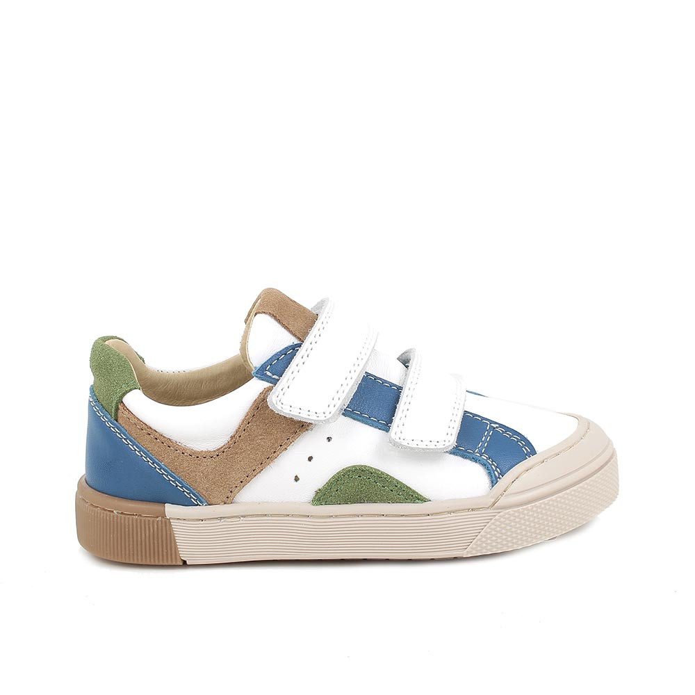 Sneakers da bambino bianco e blu con strap