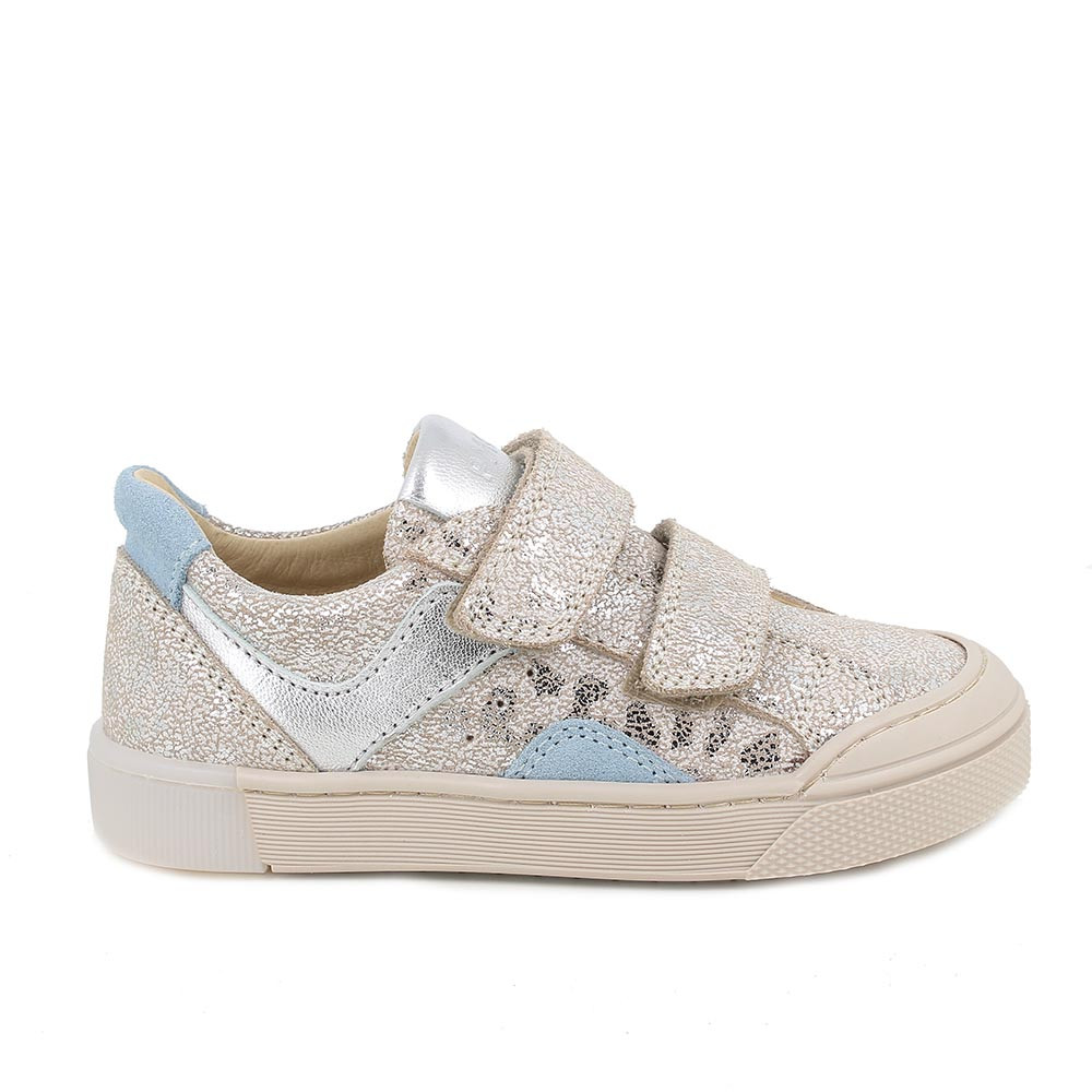 SNEAKERS POUR FILLE  BEIGE ET ARGENT AVEC VELCRO