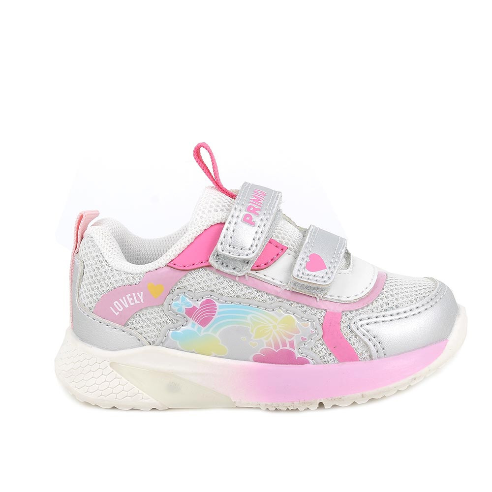 SNEAKERS POUR FILLE  ARGENT ET ROSE AVEC VELCRO