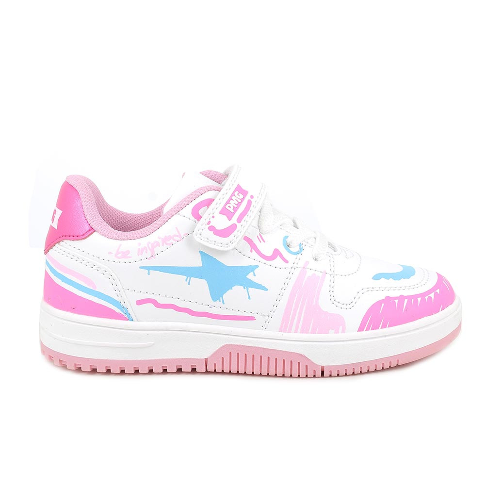 SNEAKERS POUR FILLE  BIANCO ET ROSE  AVEC VELCRO