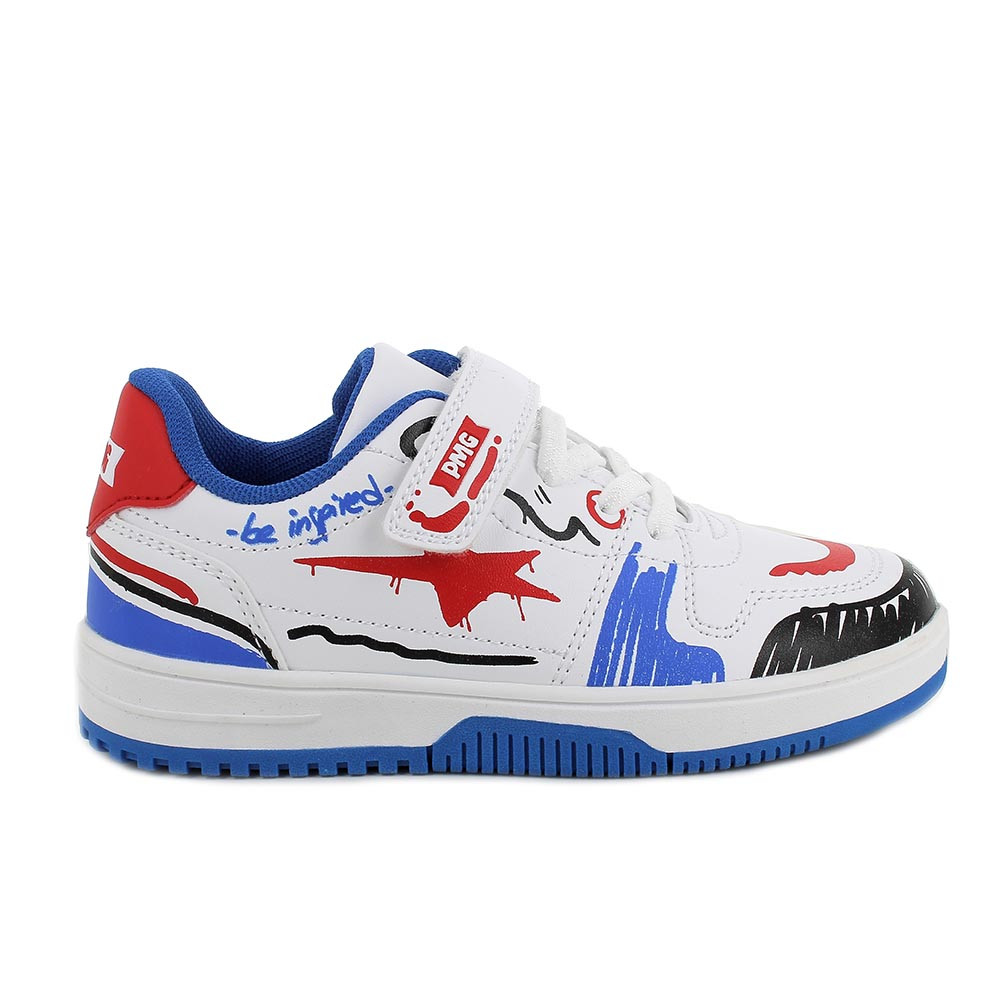 SNEAKER POUR GARÇON  BLANC ET BLEU AVEC VELCRO