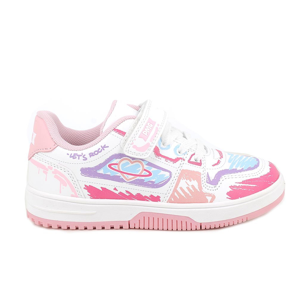 SNEAKERS POUR FILLE  BIANCO ET ROSE  AVEC VELCRO