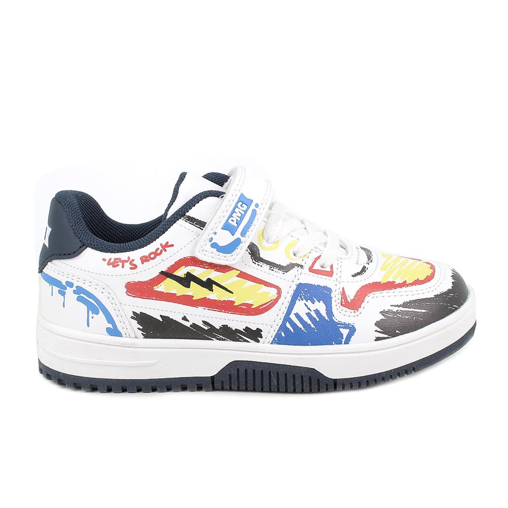 SNEAKER POUR GARÇON  BLANC ET BLEU AVEC VELCRO